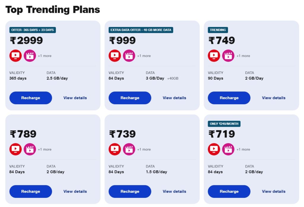 Jio Top Trending Plans